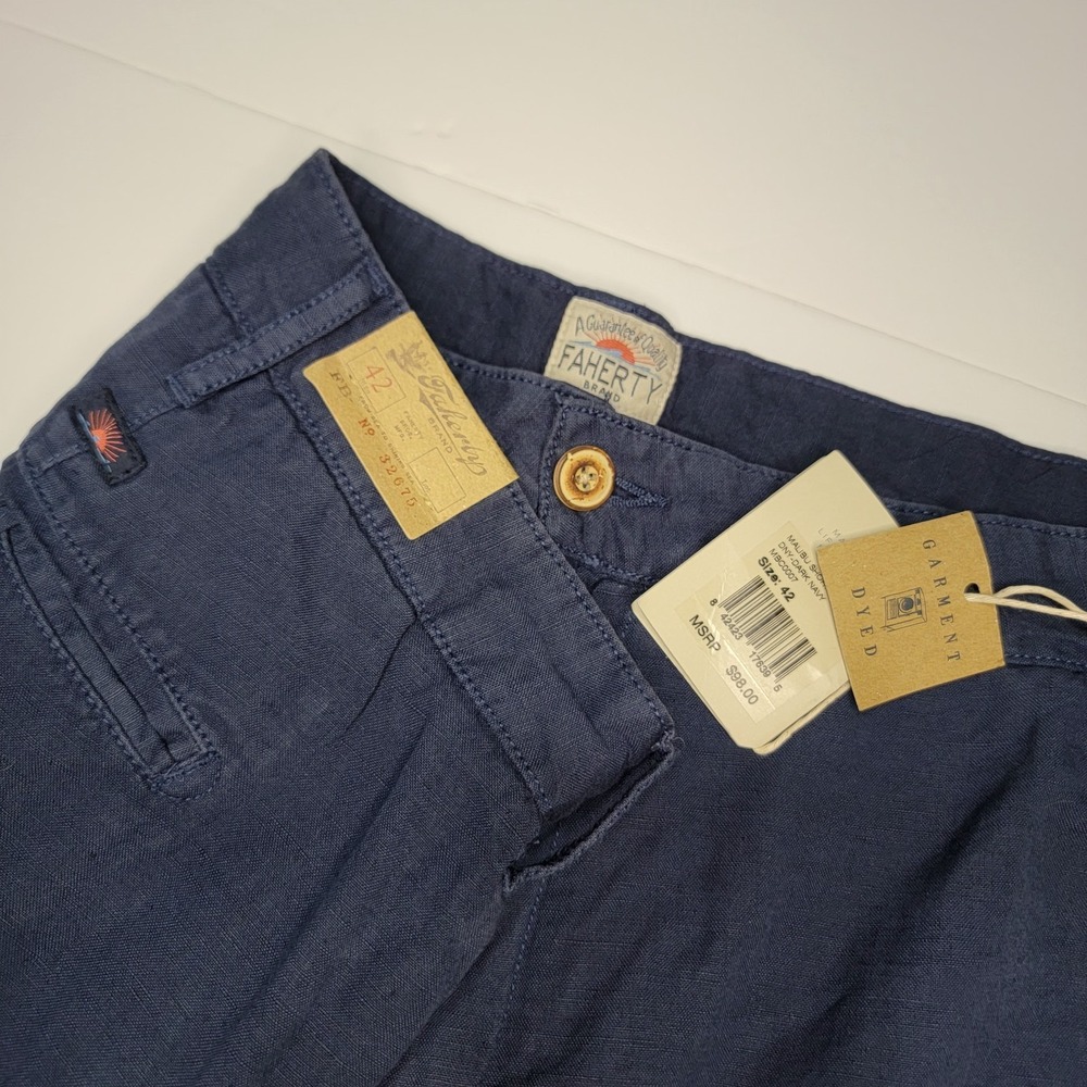 Faherty Malibu‎ Shorts Mens 42 Navy Linen Beach Stretch Breathable Outdoors NWT